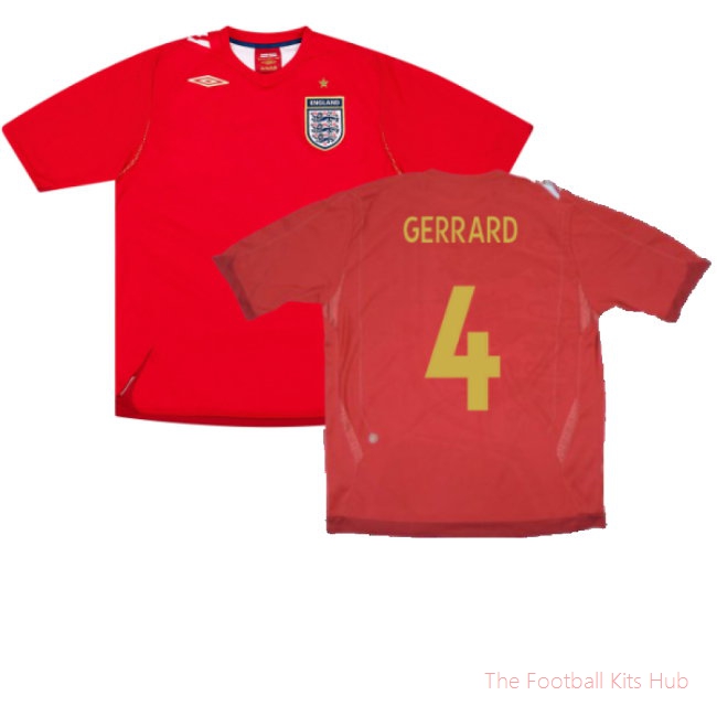 England 2006-08 Away Shirt (L) (Excellent) (GERRARD 4)-UniFootball Store
